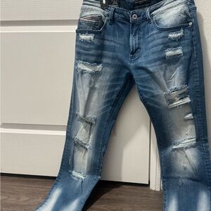 Cult of Individuality Distressed Light Blue Slim Straight Jeans